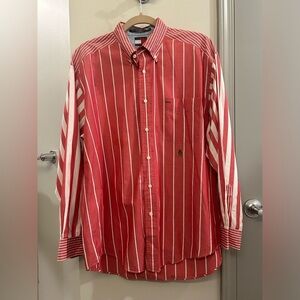Tommy Hilfiger Long Sleeve Button Down Shirt Mens Medium Red Stripes